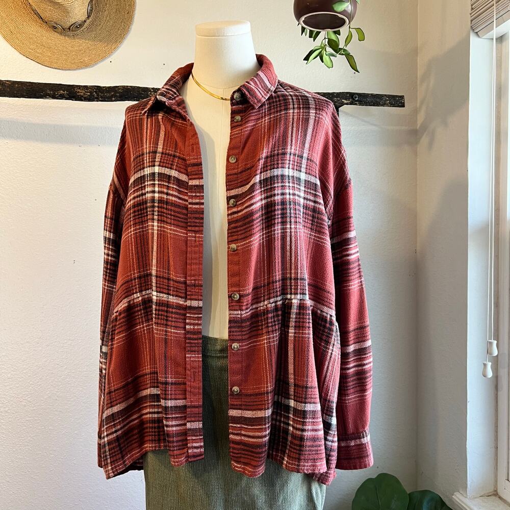 American Eagle Oversized Soft Cotton Flannel Button Long Sleeve Shirt Size Small